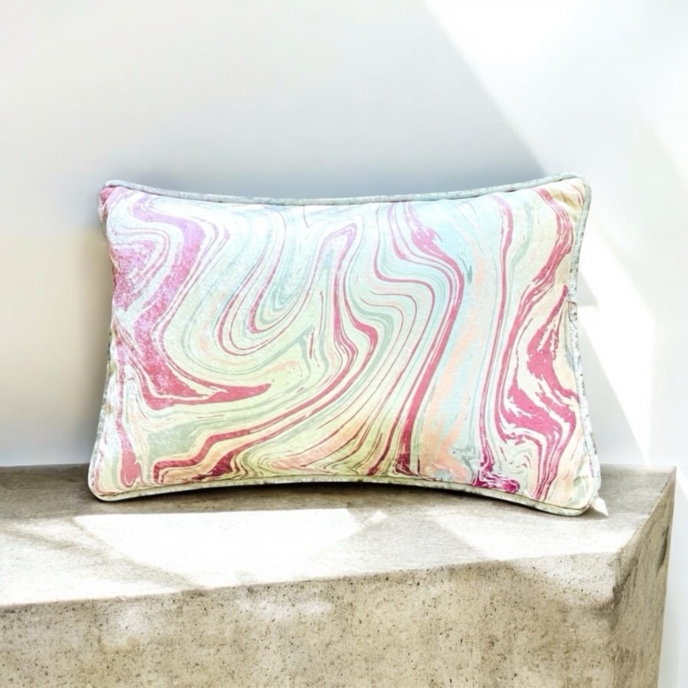 LOLOI Crushed Velvet Down Pillow 13 X 20 Plum Back With Marbled Front